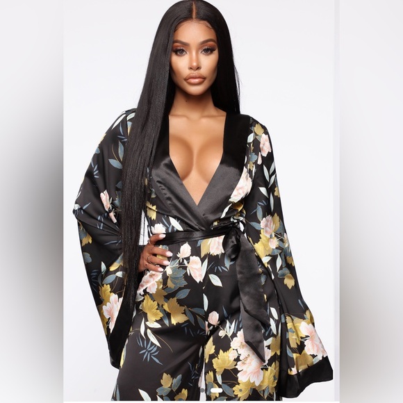 Fashion Nova Black Floral Satin Jumpsuit - Picture 2 of 3